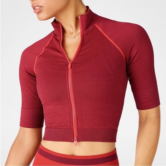 Fabletics Jenny Seamless Cropped Red Zip Jacket - Medium - Picture 1 of 13
